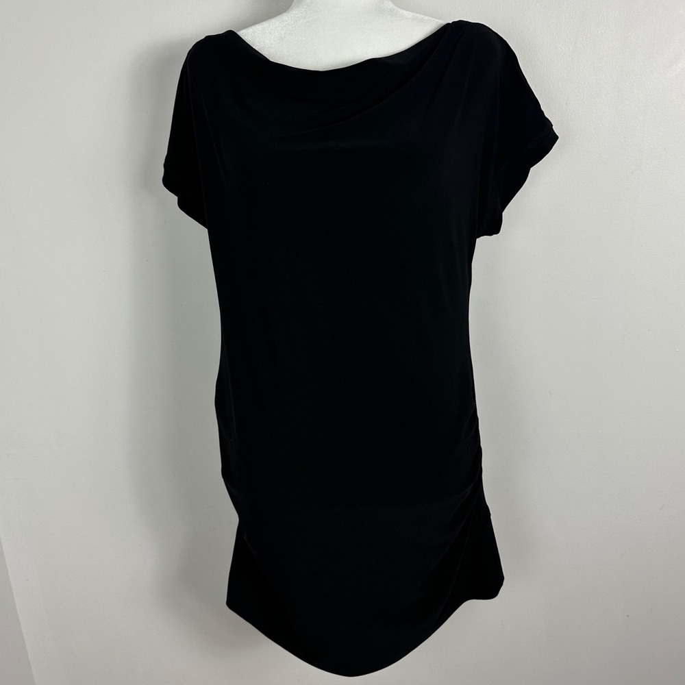Joseph Ribkoff Canada Black Ruched Short Sleeve Tunic Top Womens Size 12 Minimal